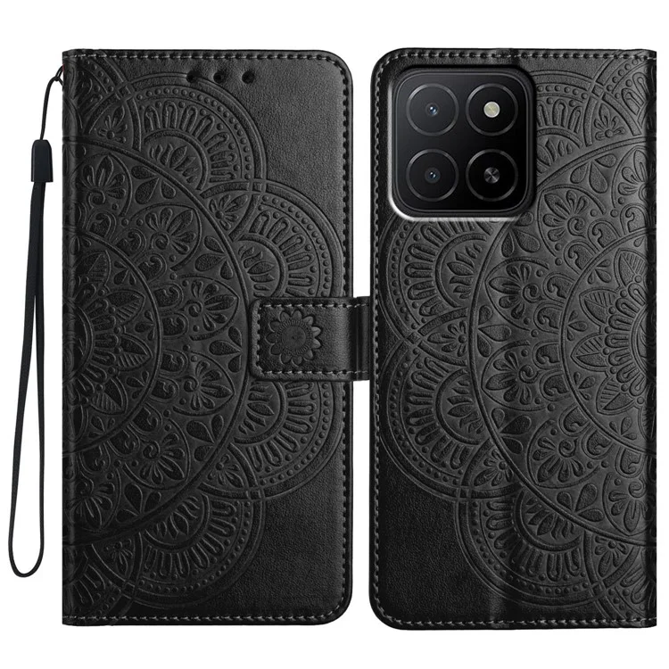 For Honor X5b Plus / X5b Lederetui mit Kartenschlitzen Mandala-Muster Telefonabdeckung Ständer - Schwarz