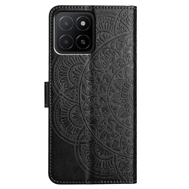 For Honor X5b Plus / X5b Lederetui mit Kartenschlitzen Mandala-Muster Telefonabdeckung Ständer - Schwarz
