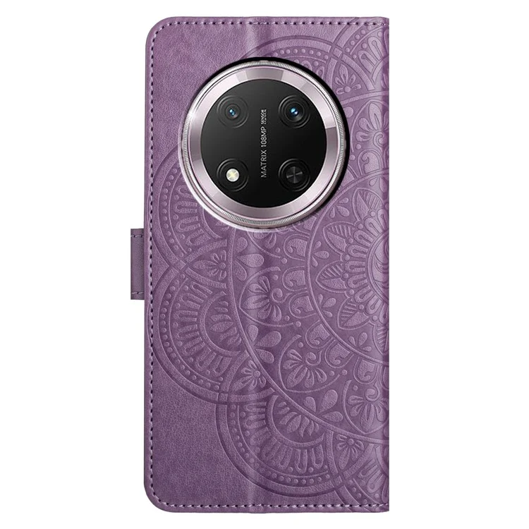 Funda de cuero con ranuras para tarjetas y soporte para teléfono con diseño de mandala para Honor X9c 5G - Púrpura