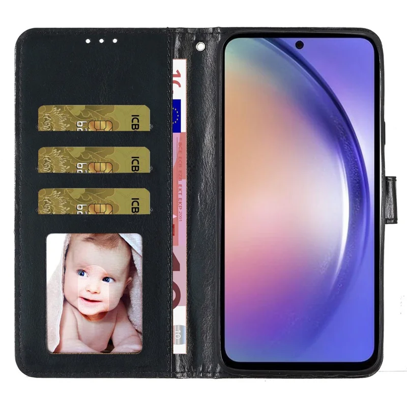 Étui portefeuille avec paillettes anti-rayures pour Samsung Galaxy A26 5G, housse de téléphone en cuir avec support - Noir