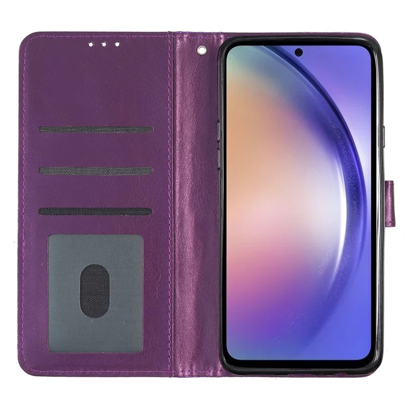 Étui portefeuille pour Samsung Galaxy A56 5G, brillant, anti-rayures, en cuir, avec support - Violet