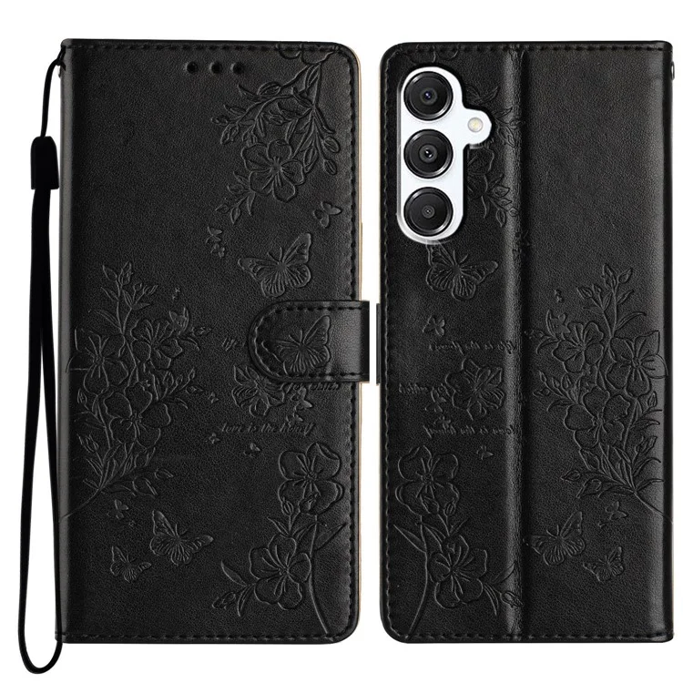 Custodia portafoglio per Samsung Galaxy A26 5G, stampa floreale a farfalla in pelle, cover a ribalta - Nero