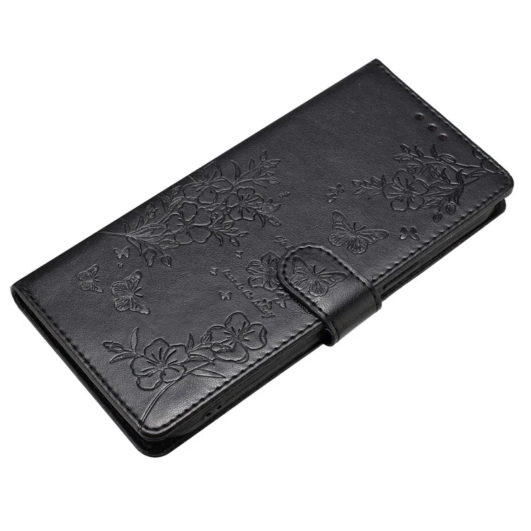 For Honor X5b Plus  /  X5b Wallet Phone Case Butterfly Floral Imprint Leather Flip Cover - Black