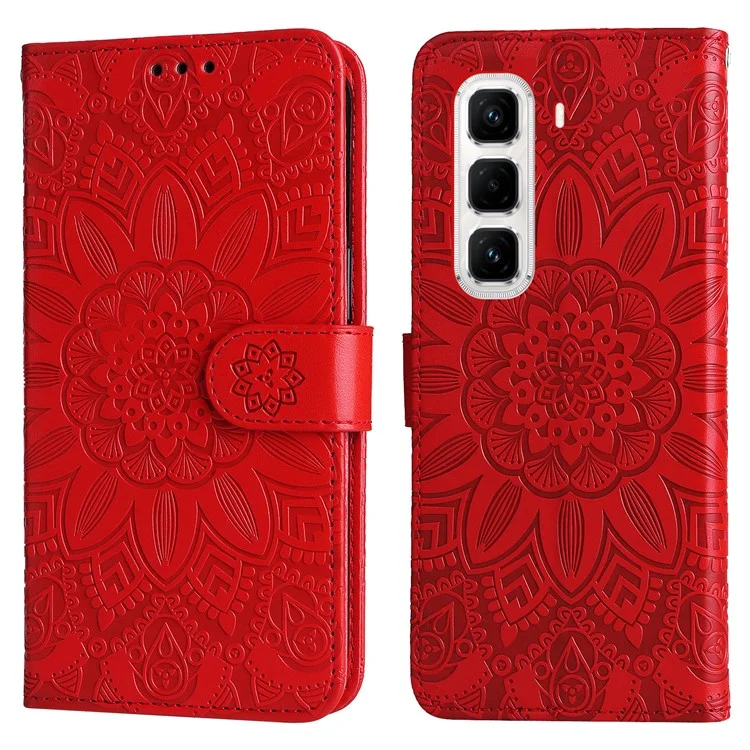 Für Infinix Hot 50 Pro+ 4G Hülle Sonnenblume Prägung Leder Brieftasche Handyhülle - Rot