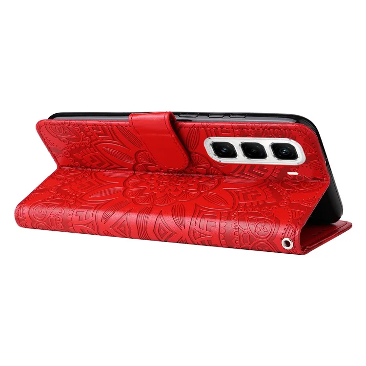 Für Infinix Hot 50 Pro+ 4G Hülle Sonnenblume Prägung Leder Brieftasche Handyhülle - Rot