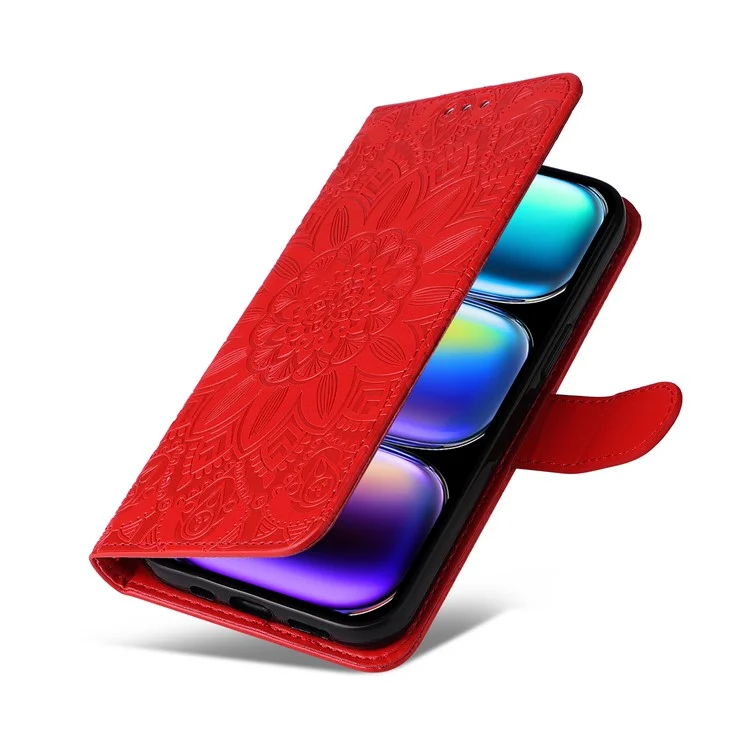 Für Infinix Hot 50 Pro+ 4G Hülle Sonnenblume Prägung Leder Brieftasche Handyhülle - Rot