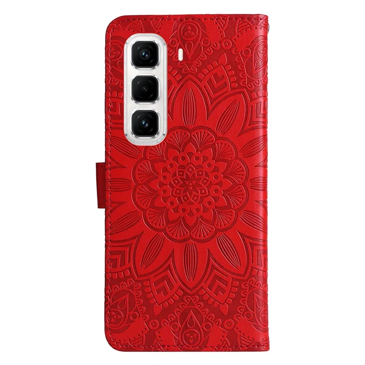 Für Infinix Hot 50 Pro+ 4G Hülle Sonnenblume Prägung Leder Brieftasche Handyhülle - Rot