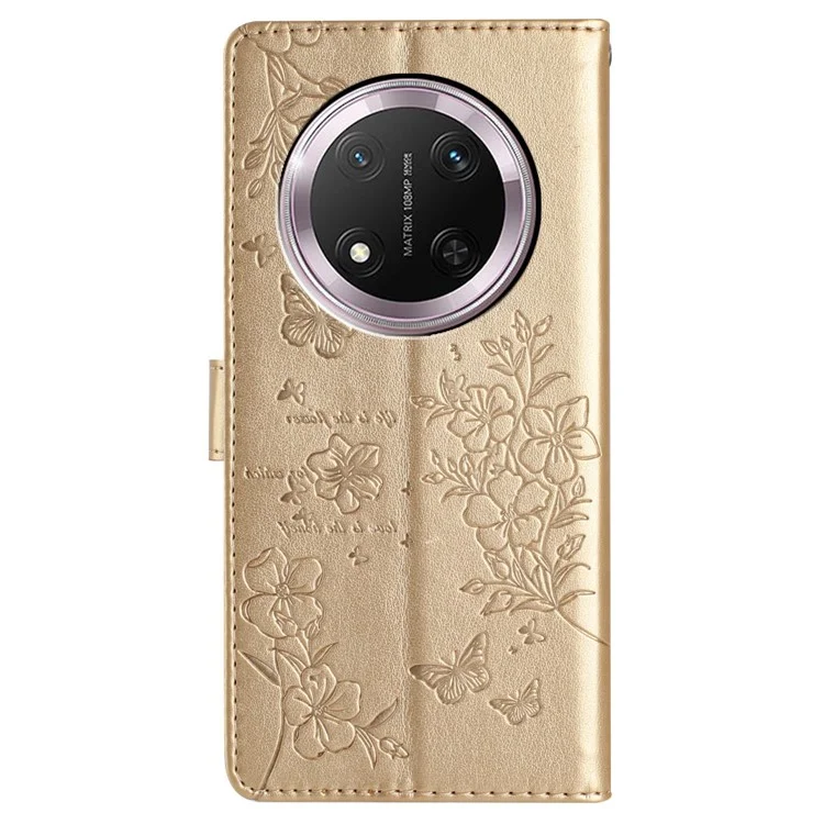 Für Honor X9c 5G Wallet Phone Case Butterfly Floral Imprint Leder Flip Cover - Gold