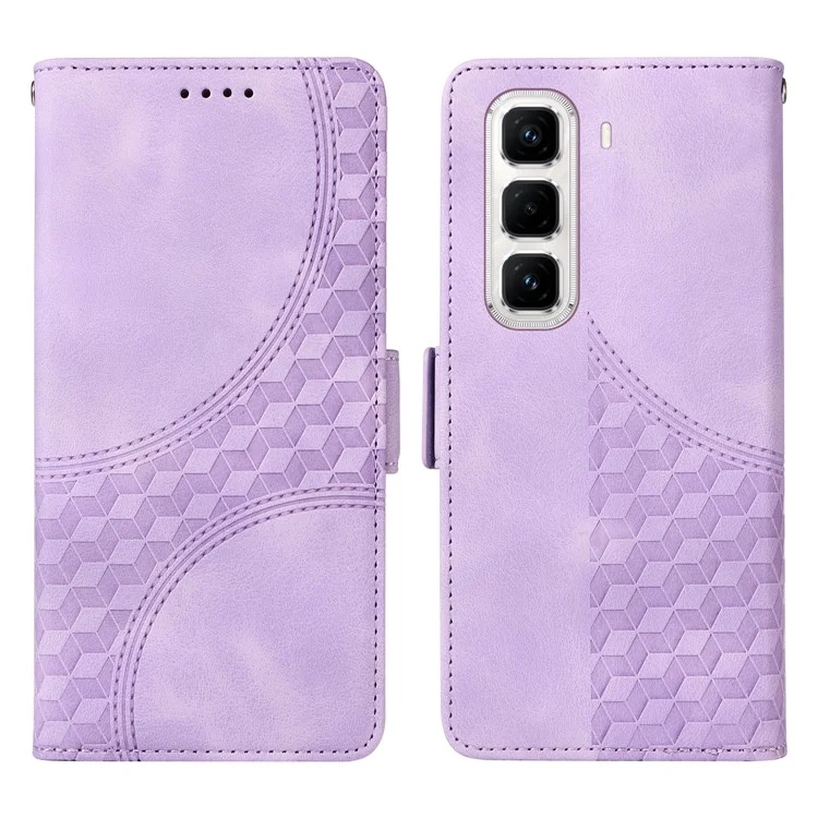 Custodia per Infinix Hot 50 Pro+ 4G in pelle PU con copertura per telefono con motivo a rombi stellato - Viola