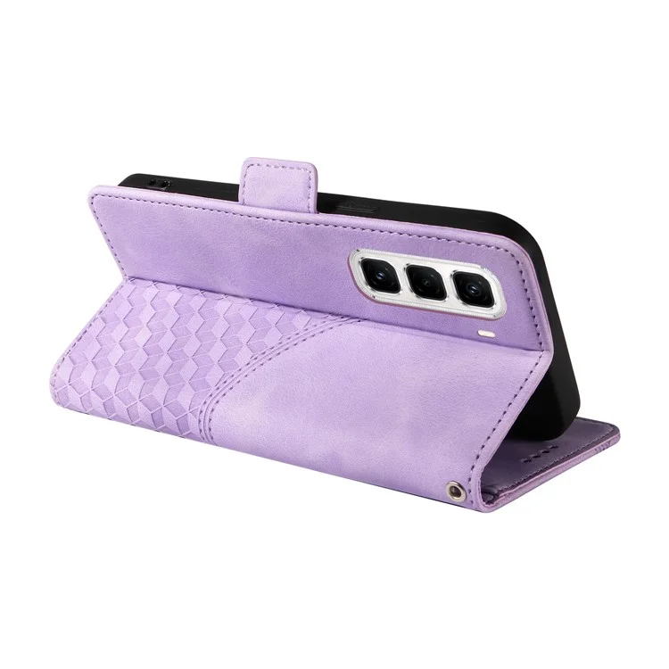 Custodia per Infinix Hot 50 Pro+ 4G in pelle PU con copertura per telefono con motivo a rombi stellato - Viola