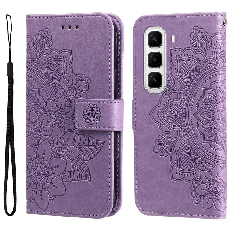 Für Infinix Hot 50 Pro+ 4G Hülle, Leder-Geldbörse, Blumen-Telefonhülle mit Ständer - Lila