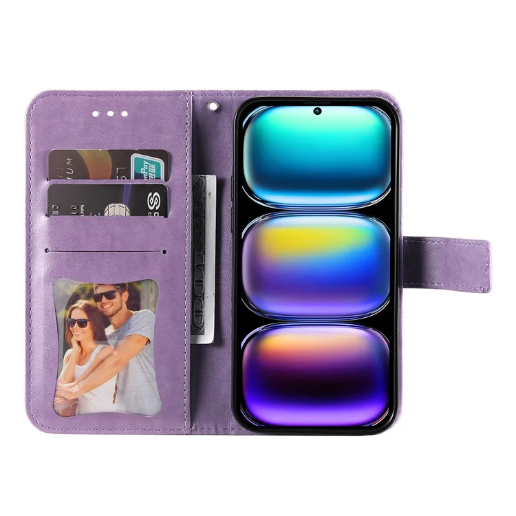 Für Infinix Hot 50 Pro+ 4G Hülle, Leder-Geldbörse, Blumen-Telefonhülle mit Ständer - Lila