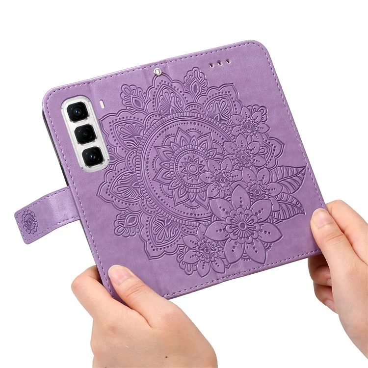 Für Infinix Hot 50 Pro+ 4G Hülle, Leder-Geldbörse, Blumen-Telefonhülle mit Ständer - Lila