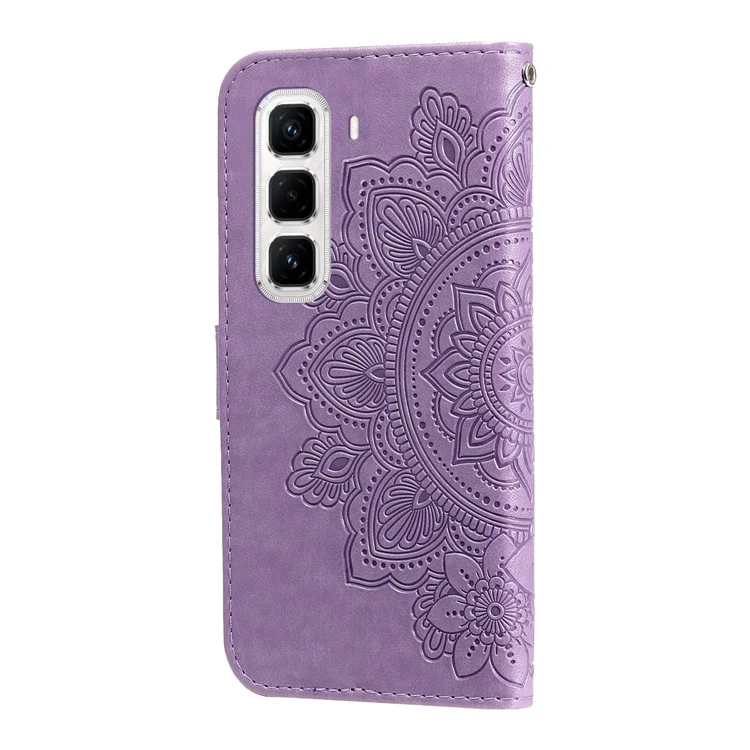 Für Infinix Hot 50 Pro+ 4G Hülle, Leder-Geldbörse, Blumen-Telefonhülle mit Ständer - Lila