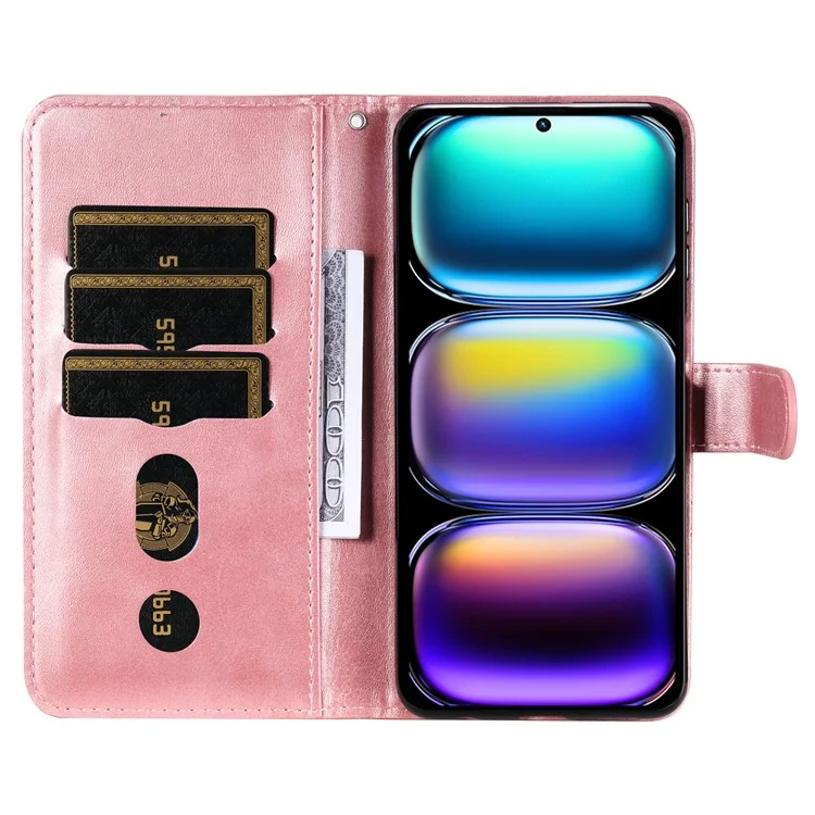 Étui portefeuille zippé en cuir PU texture veau pour Infinix Hot 50 Pro+ 4G - Rose