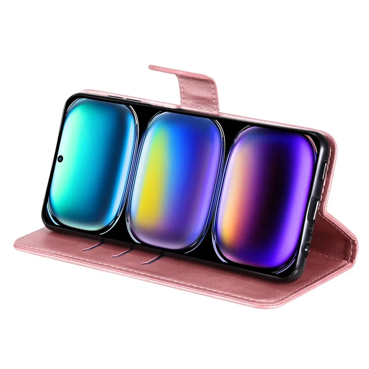 Étui portefeuille zippé en cuir PU texture veau pour Infinix Hot 50 Pro+ 4G - Rose