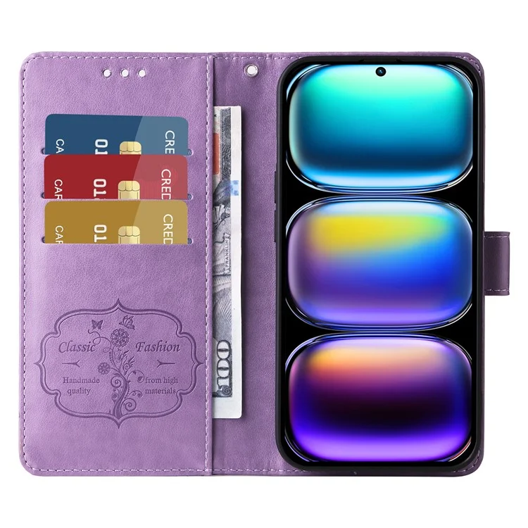 Capa de couro com estampa de borboleta e floral para Infinix Hot 50 Pro+ 4G, com suporte - Roxo