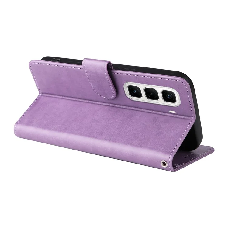 Capa de couro com estampa de borboleta e floral para Infinix Hot 50 Pro+ 4G, com suporte - Roxo