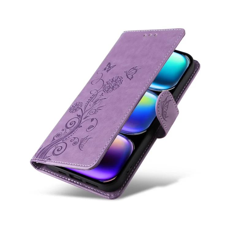 Capa de couro com estampa de borboleta e floral para Infinix Hot 50 Pro+ 4G, com suporte - Roxo