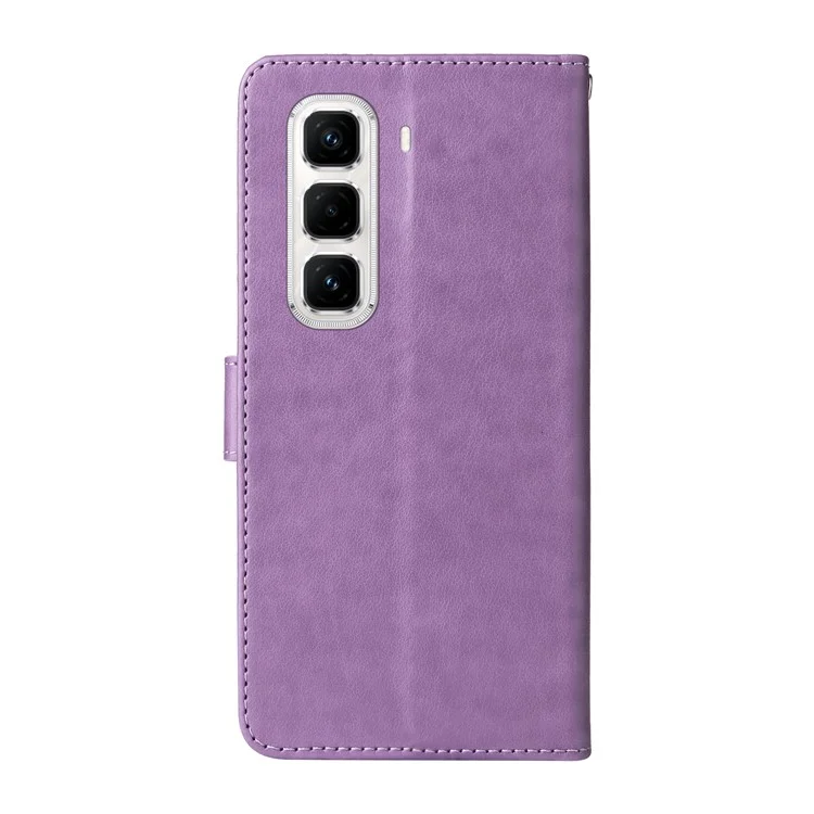 Capa de couro com estampa de borboleta e floral para Infinix Hot 50 Pro+ 4G, com suporte - Roxo