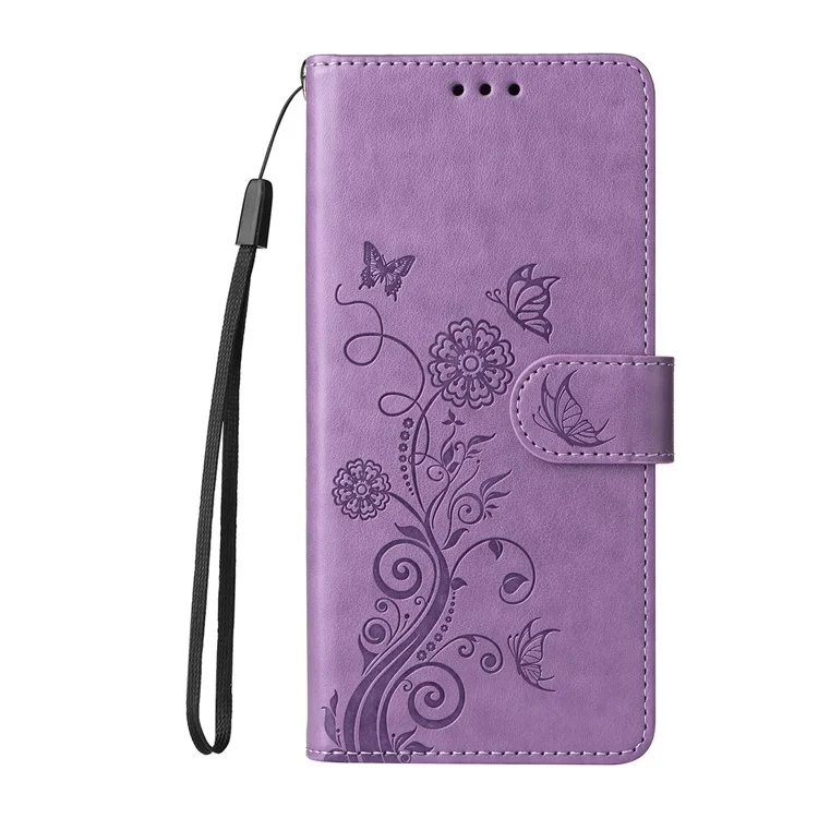 Capa de couro com estampa de borboleta e floral para Infinix Hot 50 Pro+ 4G, com suporte - Roxo