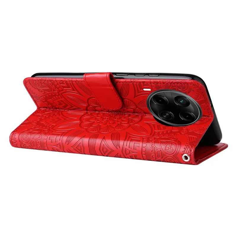 Étui portefeuille en cuir avec motif tournesol pour TECNO Camon 30S Pro 4G / Camon 30S 4G - Rouge