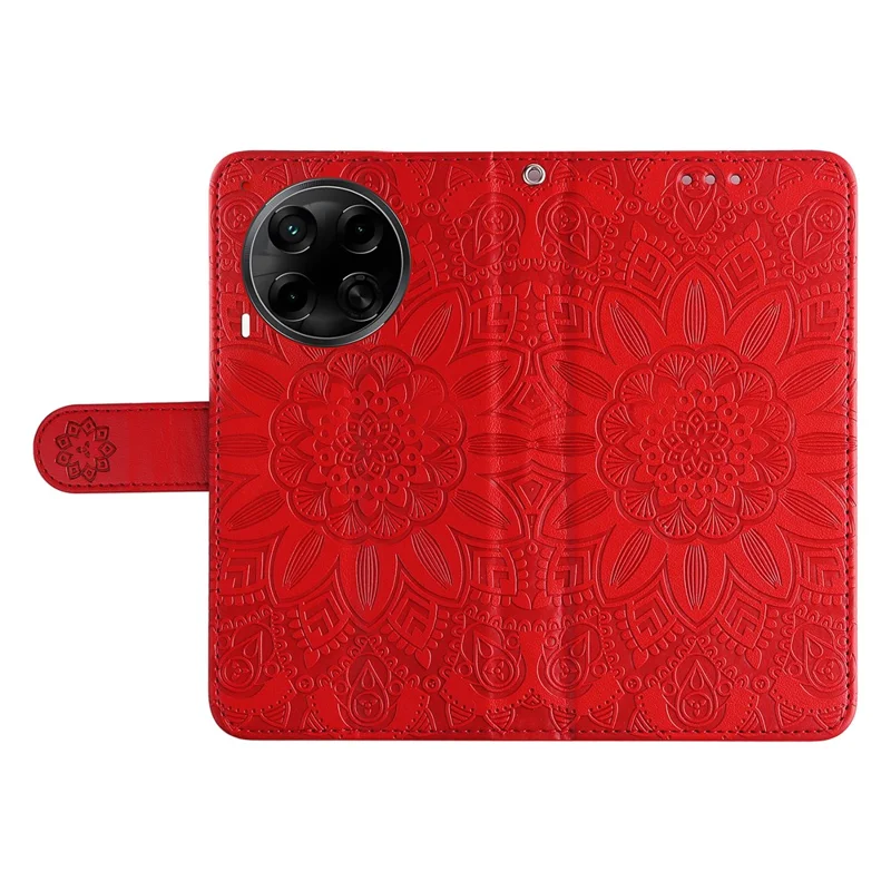 Étui portefeuille en cuir avec motif tournesol pour TECNO Camon 30S Pro 4G / Camon 30S 4G - Rouge