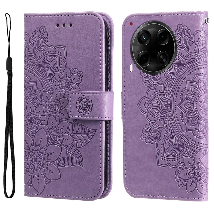 Для TECNO Camon 30S Pro 4G / Camon 30S 4G Чехол из искусственной кожи, бумажник, цветочный чехол для телефона, подставка - фиолетовый