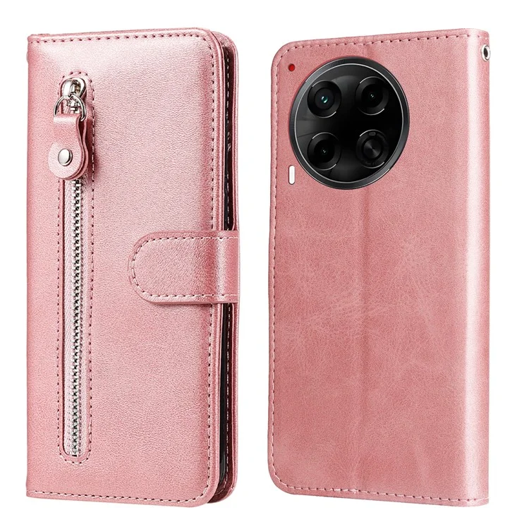 Para TECNO Camon 30S Pro 4G / Camon 30S 4G Capa de Carteira com Zíper Textura de Bezerro Capa de Telefone em Couro PU - Rosa
