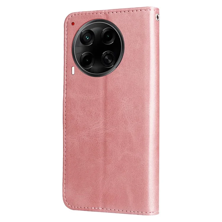 Para TECNO Camon 30S Pro 4G / Camon 30S 4G Capa de Carteira com Zíper Textura de Bezerro Capa de Telefone em Couro PU - Rosa