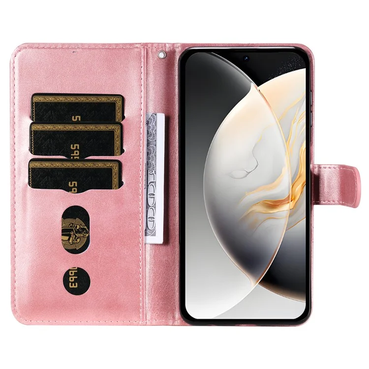 Para TECNO Camon 30S Pro 4G / Camon 30S 4G Capa de Carteira com Zíper Textura de Bezerro Capa de Telefone em Couro PU - Rosa