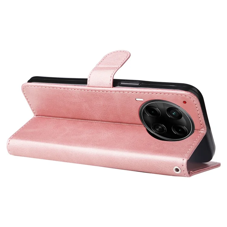 Para TECNO Camon 30S Pro 4G / Camon 30S 4G Capa de Carteira com Zíper Textura de Bezerro Capa de Telefone em Couro PU - Rosa
