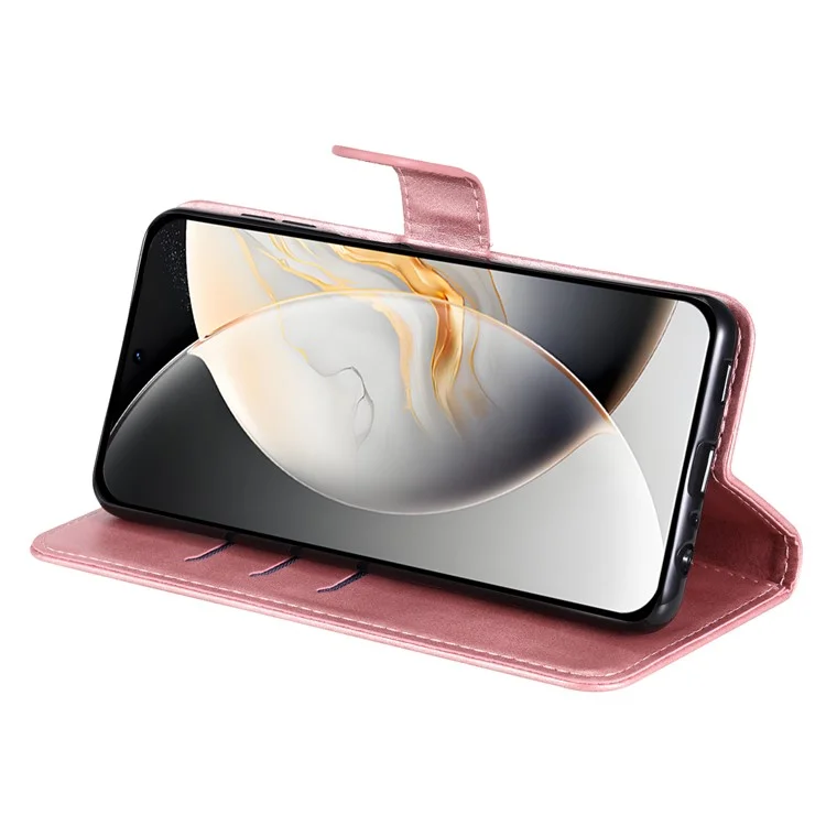 Para TECNO Camon 30S Pro 4G / Camon 30S 4G Capa de Carteira com Zíper Textura de Bezerro Capa de Telefone em Couro PU - Rosa