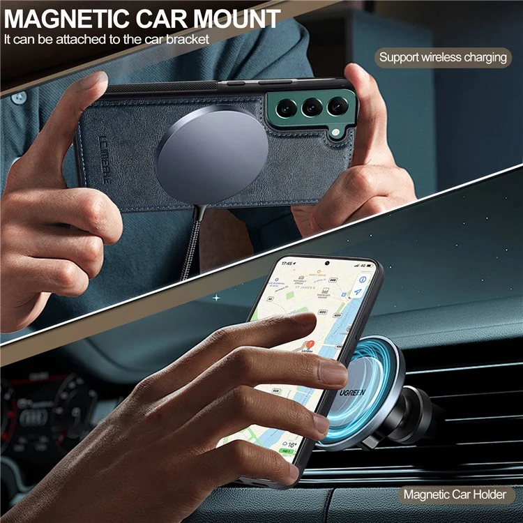 LC.IMEEKE For Samsung Galaxy S21 FE 5G Magnetic Case Compatible with MagSafe Leather TPU Back Cover - Blue