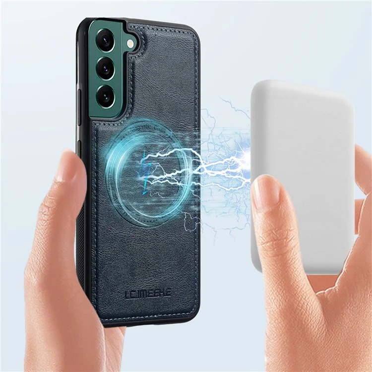 LC.IMEEKE For Samsung Galaxy S21 FE 5G Magnetic Case Compatible with MagSafe Leather TPU Back Cover - Blue