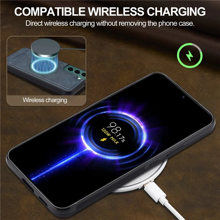 LC.IMEEKE For Samsung Galaxy S21 FE 5G Magnetic Case Compatible with MagSafe Leather TPU Back Cover - Blue