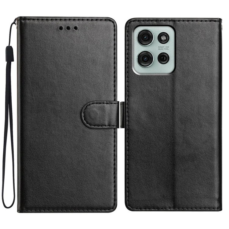 Étui en cuir portefeuille avec support pour Motorola Moto G75 5G, avec dragonne pratique - Noir
