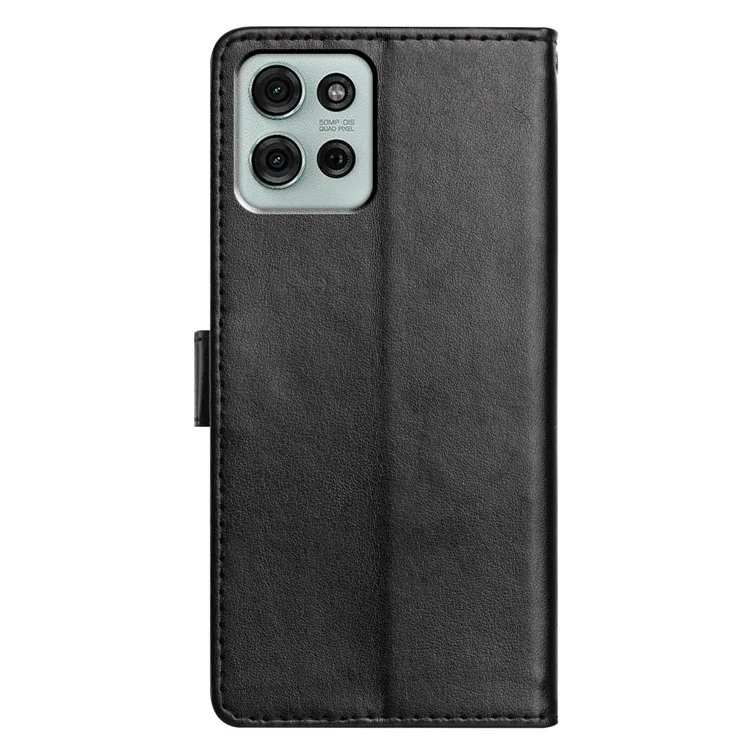 Étui en cuir portefeuille avec support pour Motorola Moto G75 5G, avec dragonne pratique - Noir