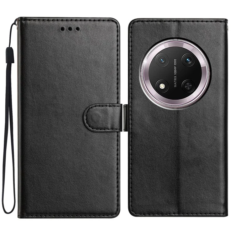 Funda de cuero para teléfono con soporte y correa práctica For Honor X9c 5G - Negro
