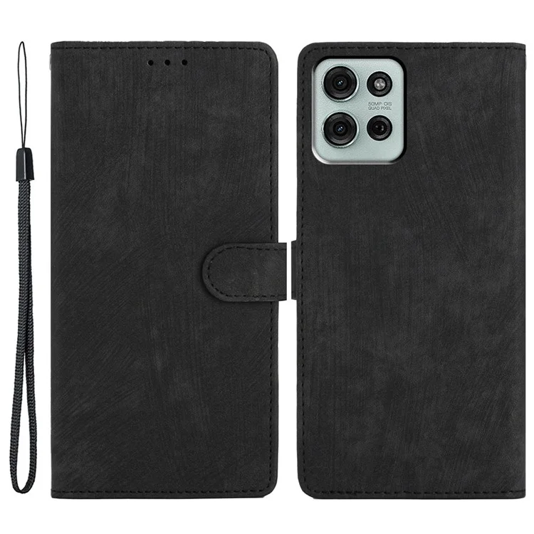 Étui pour Motorola Moto G75 5G avec fentes pour cartes, peau tactile en cuir PU, support pour téléphone - Noir