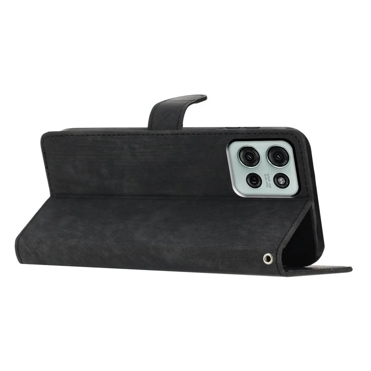 Étui pour Motorola Moto G75 5G avec fentes pour cartes, peau tactile en cuir PU, support pour téléphone - Noir