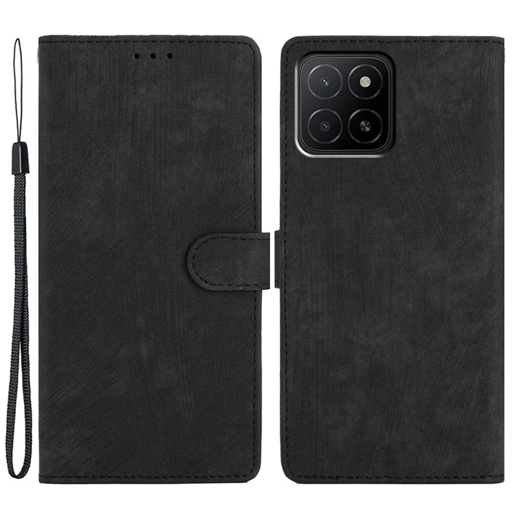 For Honor X5b / X5b Plus Hülle mit Kartenschlitzen Skin-Touch PU-Leder Handyhülle mit Ständer - Schwarz
