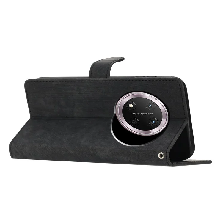 Funda para Honor X9c 5G con ranuras para tarjetas, piel sintética con tacto suave y soporte - Negro
