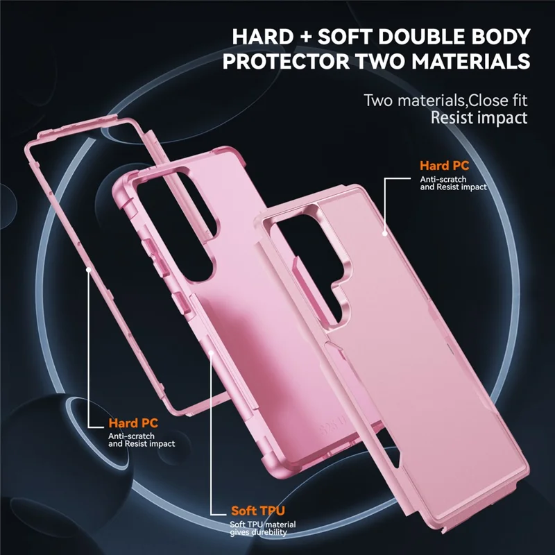 For Samsung Galaxy S25 Ultra Case 3 in 1 Shockproof TPU PC Phone Cover - Pink