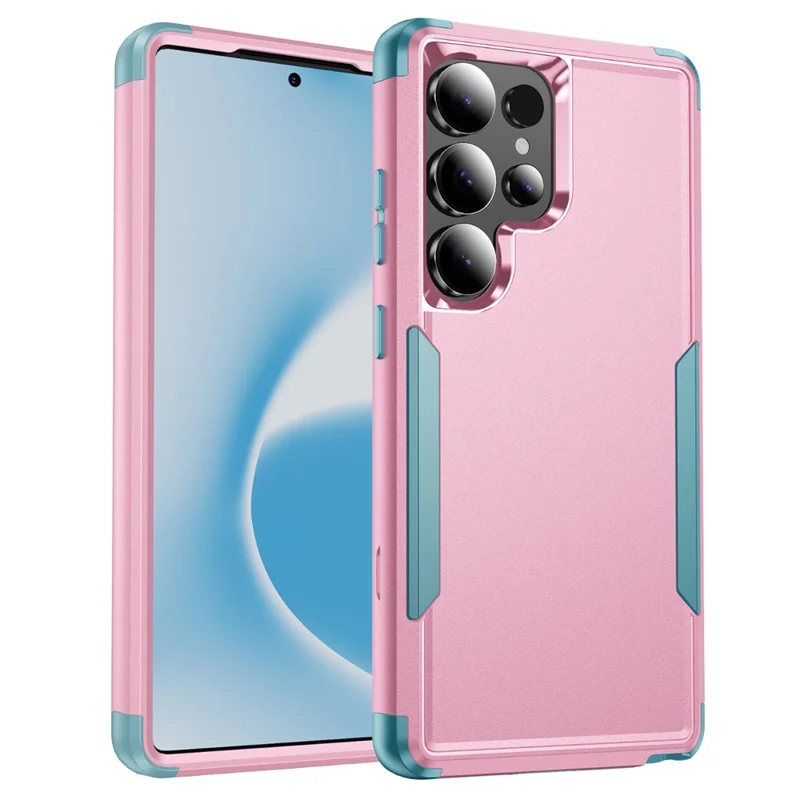 For Samsung Galaxy S25 Ultra Case 3 in 1 Shockproof TPU PC Phone Cover - Pink+Grey Green
