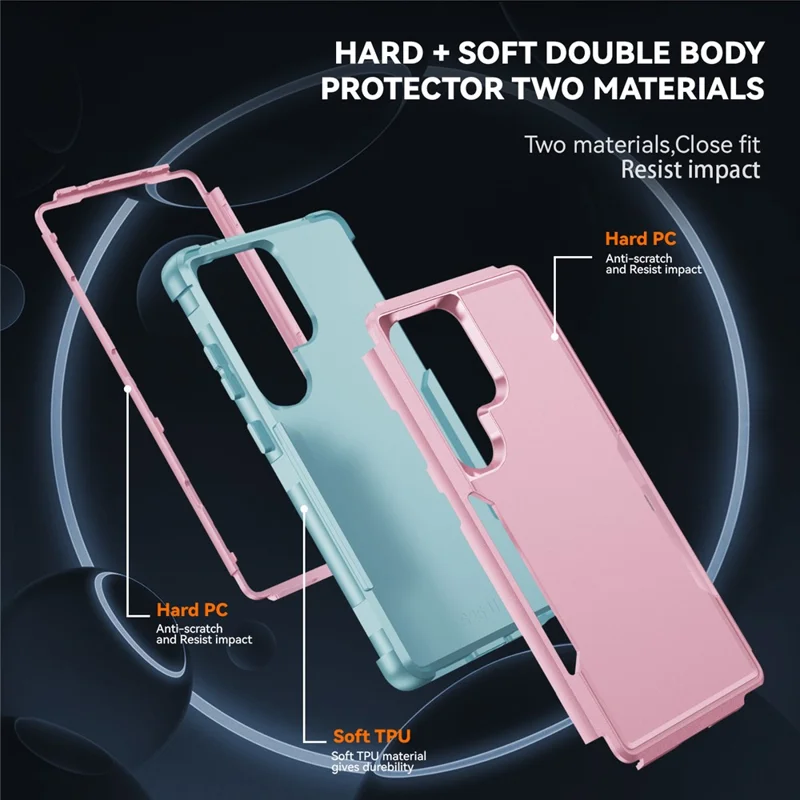 For Samsung Galaxy S25 Ultra Case 3 in 1 Shockproof TPU PC Phone Cover - Pink+Grey Green