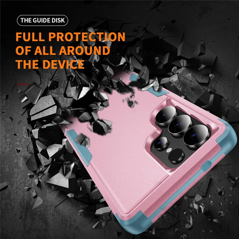 For Samsung Galaxy S25 Ultra Case 3 in 1 Shockproof TPU PC Phone Cover - Pink+Grey Green