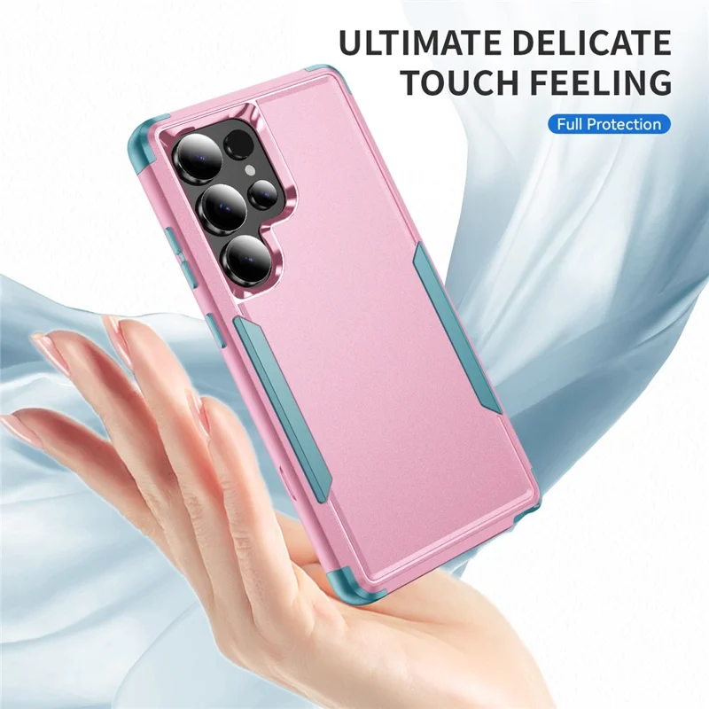 For Samsung Galaxy S25 Ultra Case 3 in 1 Shockproof TPU PC Phone Cover - Pink+Grey Green