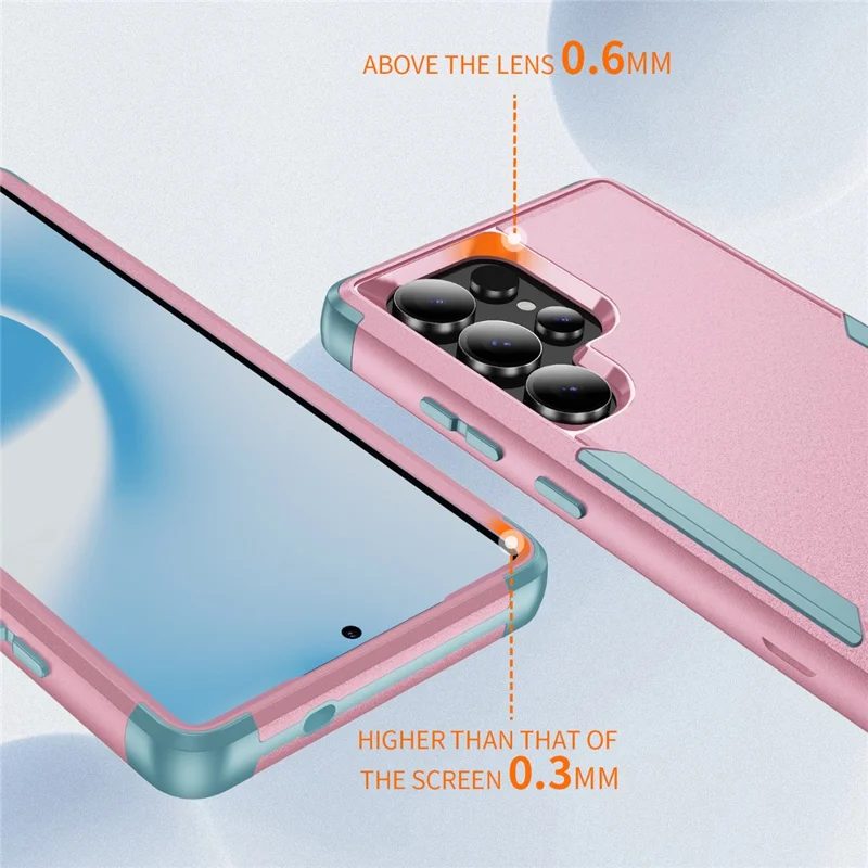 For Samsung Galaxy S25 Ultra Case 3 in 1 Shockproof TPU PC Phone Cover - Pink+Grey Green