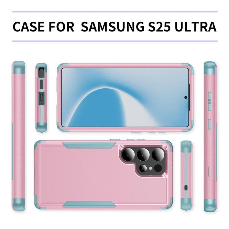 For Samsung Galaxy S25 Ultra Case 3 in 1 Shockproof TPU PC Phone Cover - Pink+Grey Green